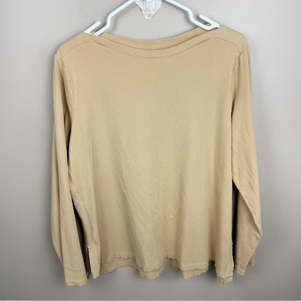 Lauren Ralph Lauren Women’s 2X Beige Long Sleeve Cotton Blend Embrodiered Top